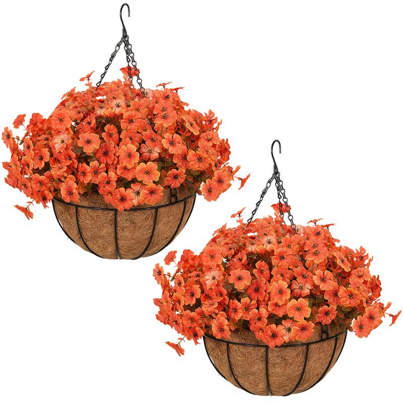 🍂🍂🍂Fall Sale: 2-Pack Artificial Morning Glory Hanging Baskets for Porch & Garden