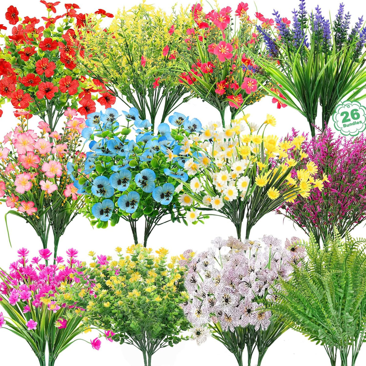 30 Bundles 12 Style Artificial Flowers for Outdoors Fake Silk Flowers UV Resistant Faux Plastic Plants for Spring Summer Garden Porch Window Box Table Vase Home Indoor Outdoor Hanging Decoration