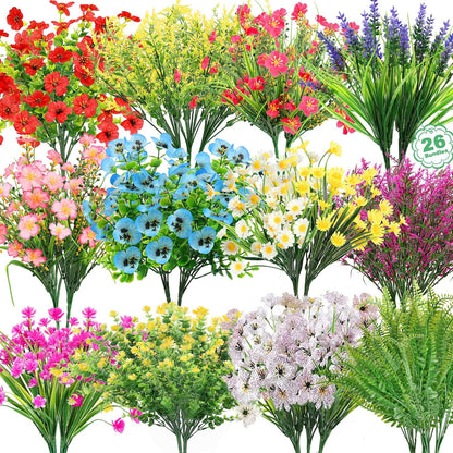 30 Bundles 12 Style Artificial Flowers for Outdoors Fake Silk Flowers UV Resistant Faux Plastic Plants for Spring Summer Garden Porch Window Box Table Vase Home Indoor Outdoor Hanging Decoration
