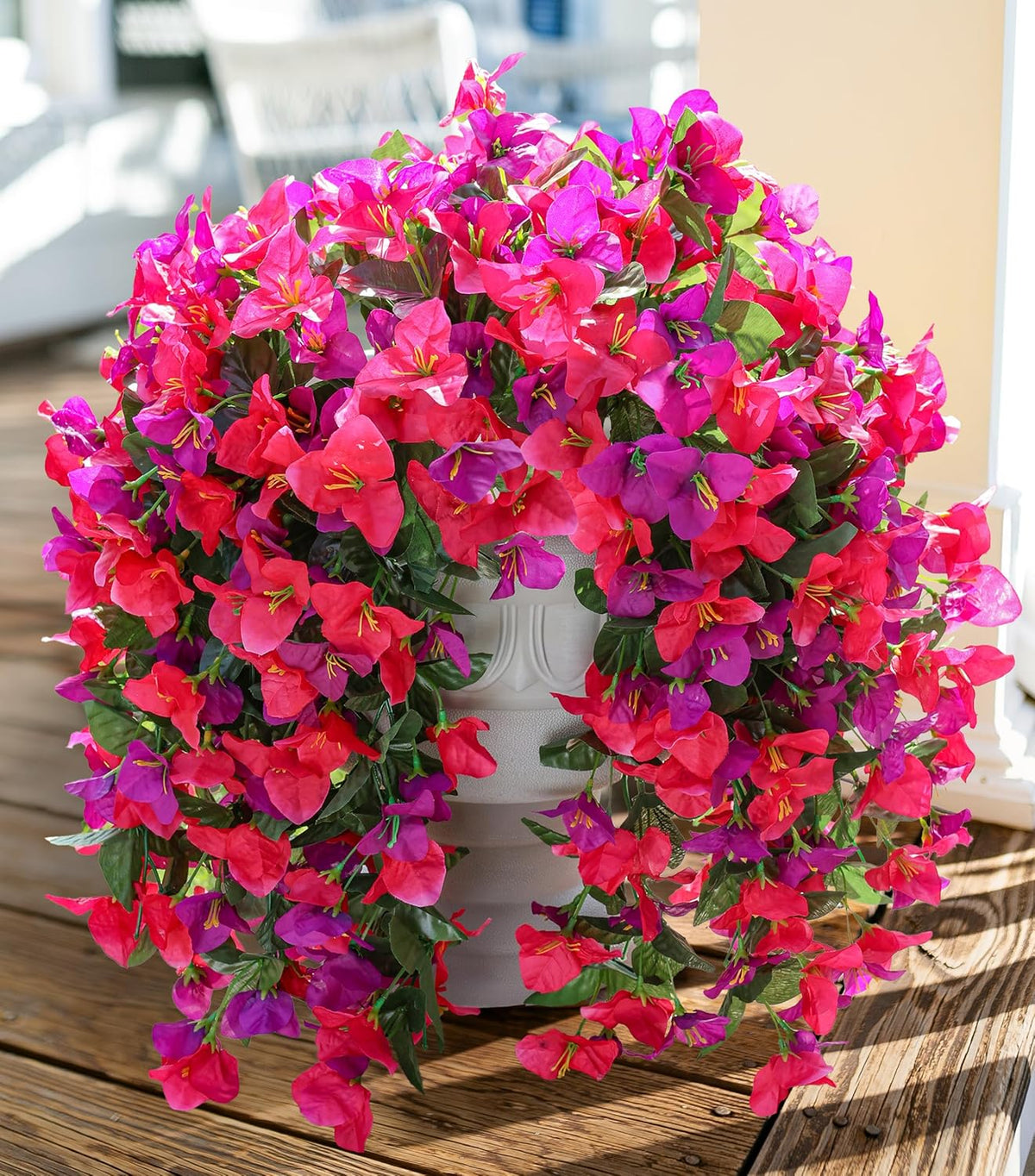 Faux Bougainvillea Artificial Flowers Plants for Outdoors Outside Decoration, 2 Pcs Purple Fake Flowers UV Resistant Look Real Silk Long Trailing Vines for Front Door Porch Planter Urn Patio Garden