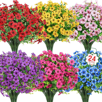 Ouddy Decor 24 Bundles Artificial Flowers for Outdoors Fake Silk Flowers UV Resistant Faux Plastic Plants for Spring Summer Garden Porch Window Box Table Vase Home Indoor Outdoor Decoration, Yellow