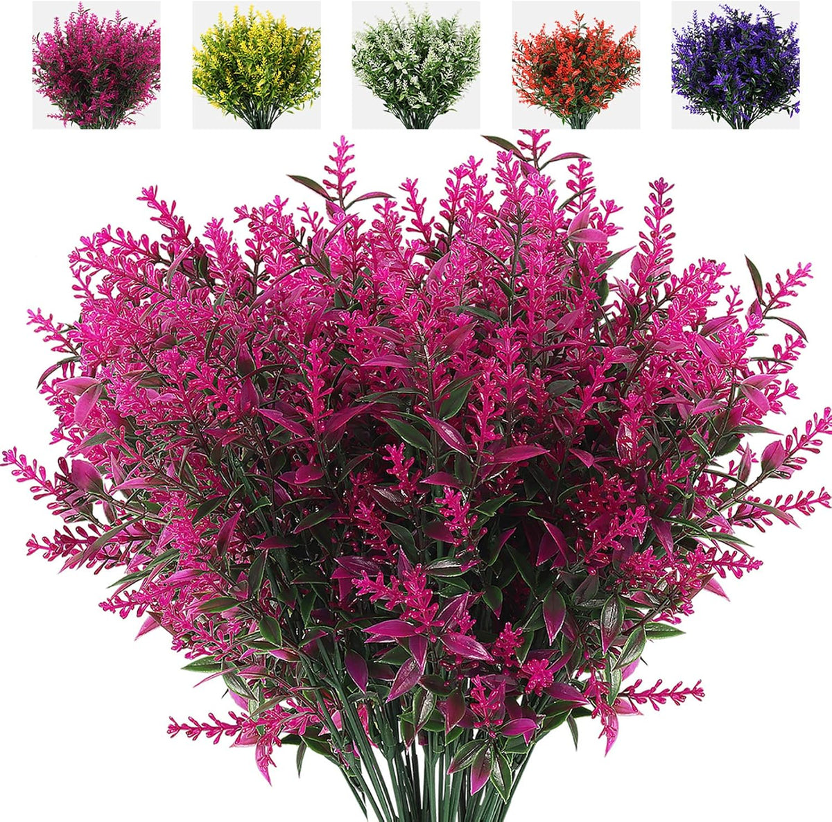 Outdoor Artificial Plant UV Resistant Fake Stems Plants, Faux Plastic Greenery for Indoor and Outdoor Hanging Plants Garden Porch Window Box Home Wedding Farmhouse Outdoor Decorations for Patio (Fuchsia)