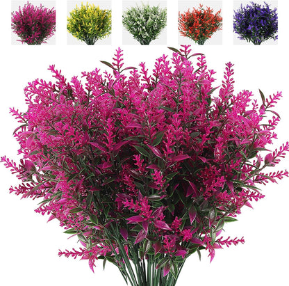 Outdoor Artificial Plant UV Resistant Fake Stems Plants, Faux Plastic Greenery for Indoor and Outdoor Hanging Plants Garden Porch Window Box Home Wedding Farmhouse Outdoor Decorations for Patio (Fuchsia)