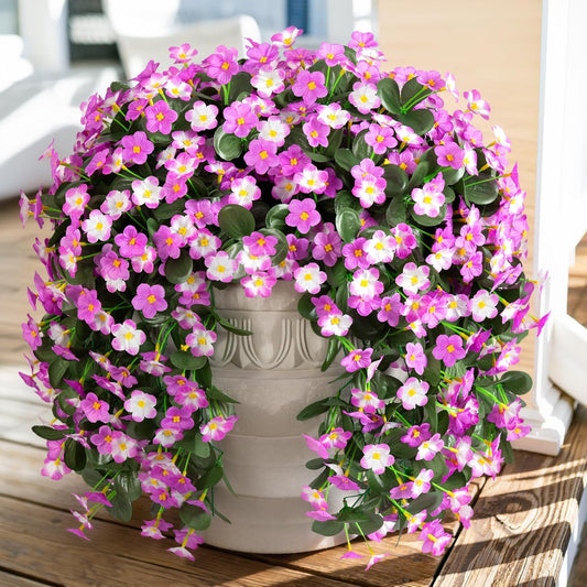 2 PCS Artificial Morning Glory Hanging Flowers, UV Resistant Silk Vines for Outdoor Porch Patio Decor