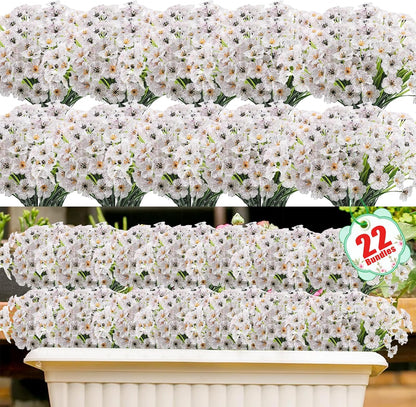 22 Bundles Artificial Flowers Outdoor, Faux Flowers UV Resistant with Plastic Plants, Faux Silk Flowers for Outdoors Outside Front Porch Hanging Planter Window Box Garden Decoration