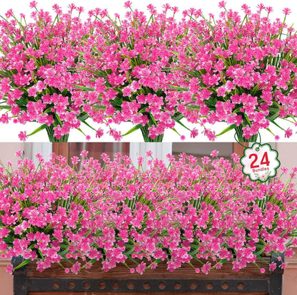 Ouddy Decor 12 Bundles Artificial Flowers for Outdoors UV Resistant Fake Plastic Plants Faux Boston Fern Greenery Stems for Spring Summer Indoor Garden Patio Window Box Kitchen Home Decor, Mixedcolor