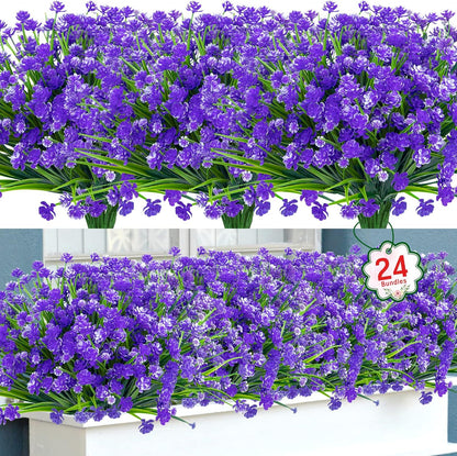 Ouddy Decor 12 Bundles Artificial Flowers for Outdoors UV Resistant Fake Plastic Plants Faux Boston Fern Greenery Stems for Spring Summer Indoor Garden Patio Window Box Kitchen Home Decor, Mixedcolor