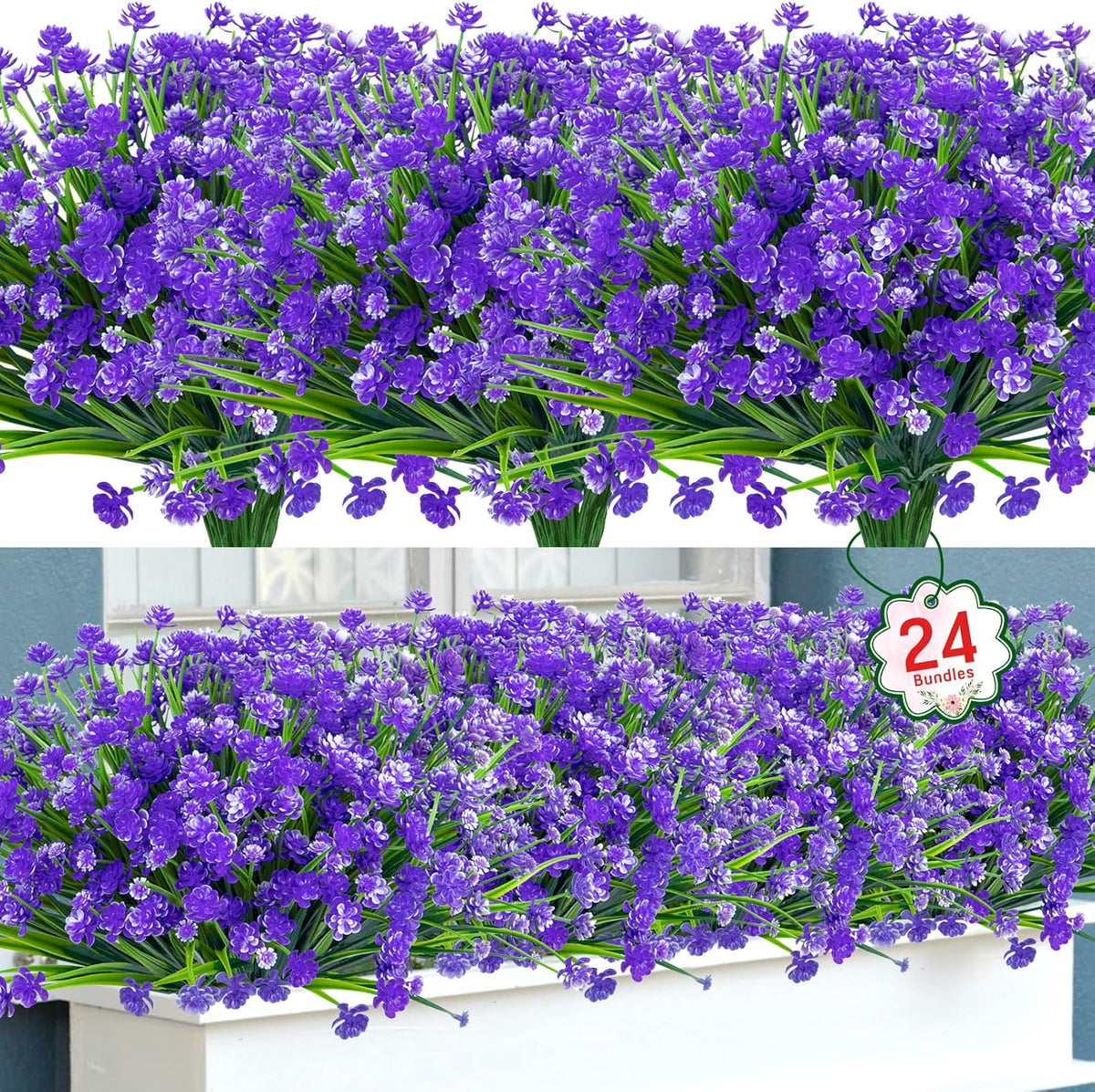 Ouddy Decor 12 Bundles Artificial Flowers for Outdoors UV Resistant Fake Plastic Plants Faux Boston Fern Greenery Stems for Spring Summer Indoor Garden Patio Window Box Kitchen Home Decor, Mixedcolor