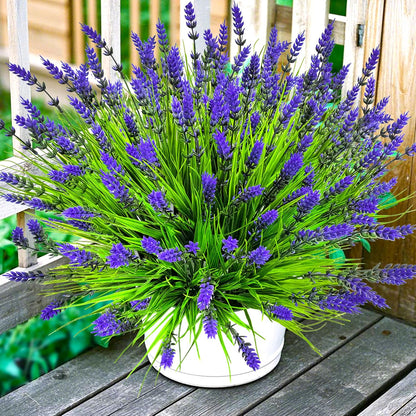Artificial Plants Outdoor, 20 Pcs Fake Flowers UV Resistant Outdoor Fake Plants, Lavender Artificial Flowers Plastic Fake Faux Flowers Shrubs for Home Porch Garden Yard Window Box (Yellow White)