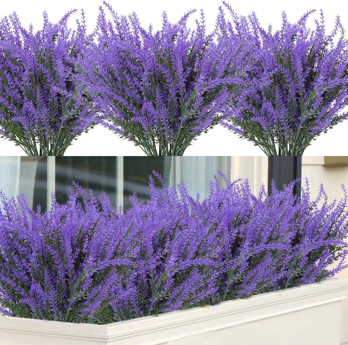 Ouddy Decor 24 Bundles Artificial Lavender Fake Flowers Faux Plastic Plants for Home Wedding Kitchen Garden Patio Window Box Office Table Centerpieces Indoor Outdoor Decor, Gray Purple