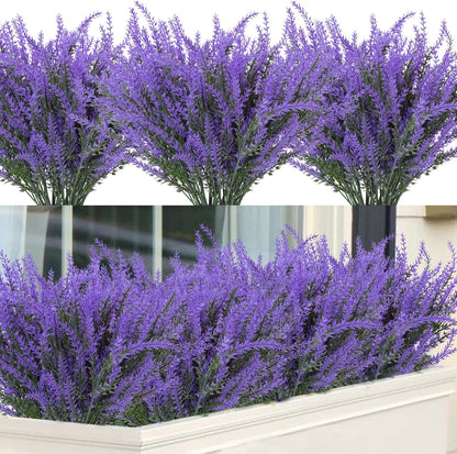Ouddy Decor 24 Bundles Artificial Lavender Fake Flowers Faux Plastic Plants for Home Wedding Kitchen Garden Patio Window Box Office Table Centerpieces Indoor Outdoor Decor, Gray Purple