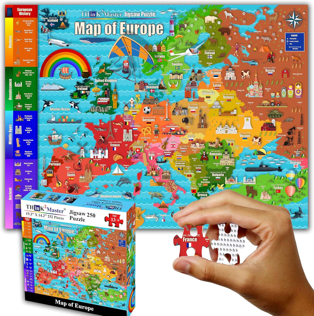 Colorful Dinosaurs 250 Pieces Jigsaw Puzzle for Kids and Adults, 14.2” X 19.3”