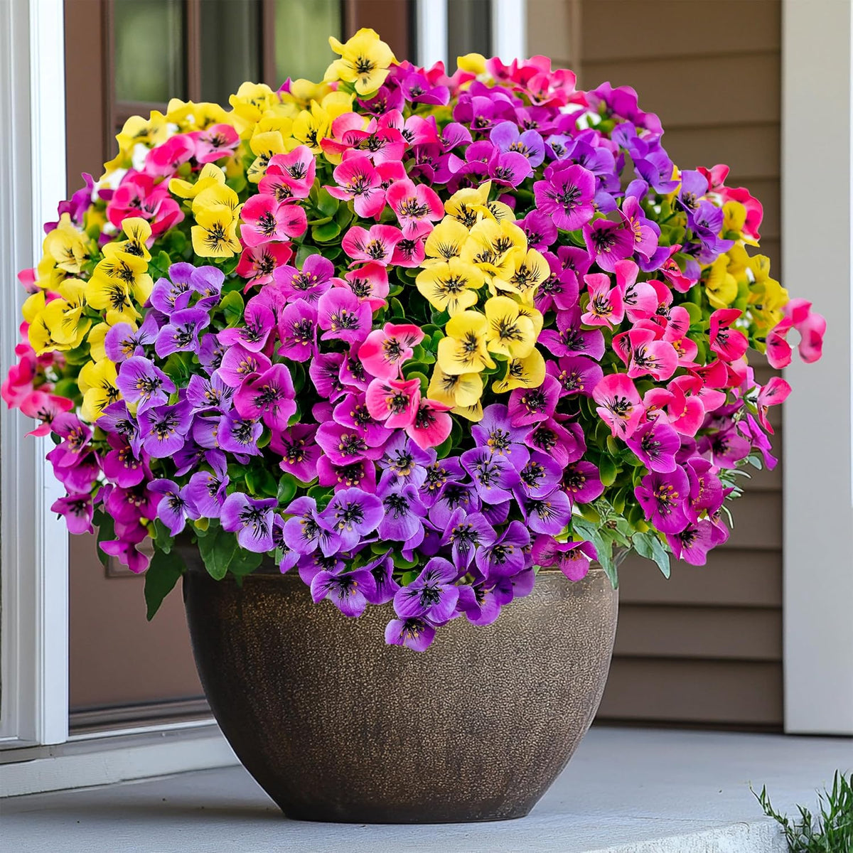 Artificial Flowers Outdoor Morning Glory - 16 Bundles Fake Plants UV Resistant No Fade Faux Plastic Greenery Home Garden Porch Decoration Indoor (1, Multi16-3)