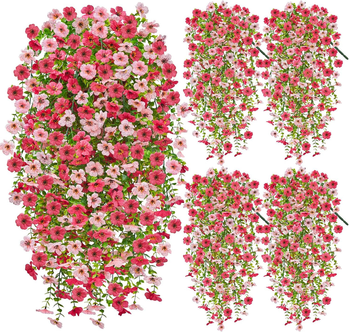 Artificial Hanging Flowers for Outdoors, 4 Pcs UV Resistant Artificial Outdoor Flowers, Silk Flowers for Outside Patio Porch Front Yard Window Garden Indoor Decor (Spring Color, 4 Pcs)