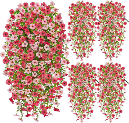 Artificial Hanging Flowers for Outdoors, 4 Pcs UV Resistant Artificial Outdoor Flowers, Silk Flowers for Outside Patio Porch Front Yard Window Garden Indoor Decor (Spring Color, 4 Pcs)