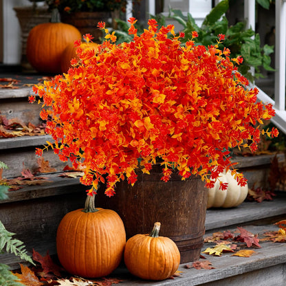 Artificial Fall Flowers Outdoor Fake Mums - 12 Bundles Fake Plants UV Resistant No Fade Faux Plastic Greenery Garden Porch Patio Fall Home Decor(OrangeGreen)