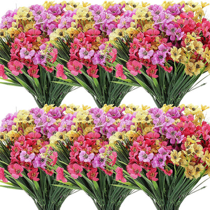 Lyrow 100 Bundles Violet Artificial Flowers, UV Resistant Faux Flowers Outdoor, Faux Silk Flowers, Fake Violet Flowers Bulk for Front Porch Hanging Garden Courtyard Farmhouse Home(Classic Colors)