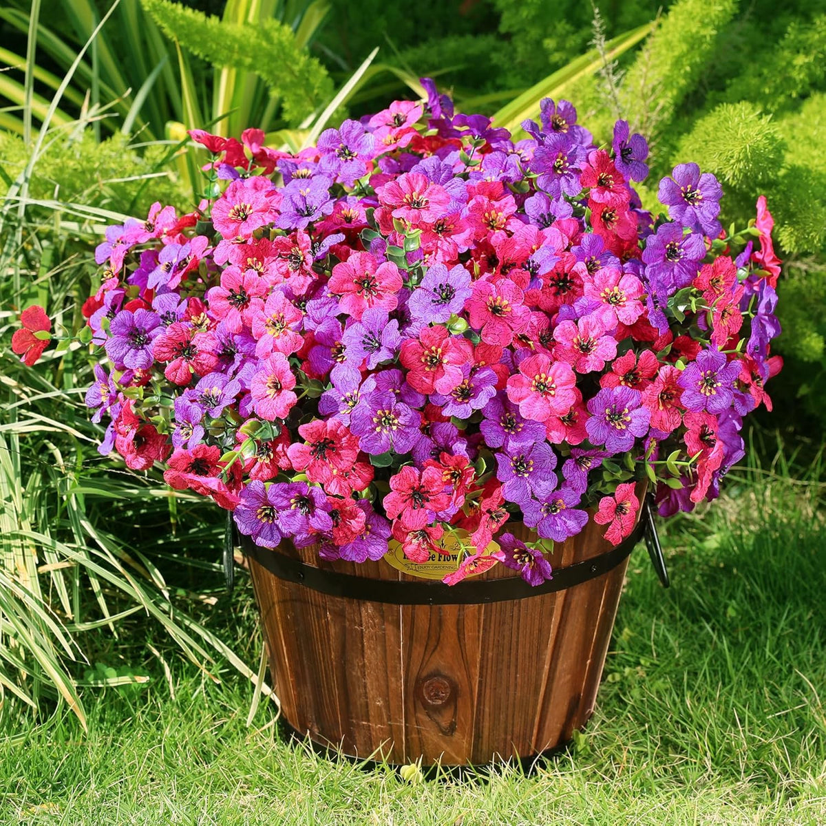Artificial Flowers for Outdoors Spring Decor, 16 Bundles UV Resistant Realistic Fuax Silk Flowers, Fake Plants for Planter Indoor and Outdoor Garden Porch Patio Window Box Yard Farmhouse
