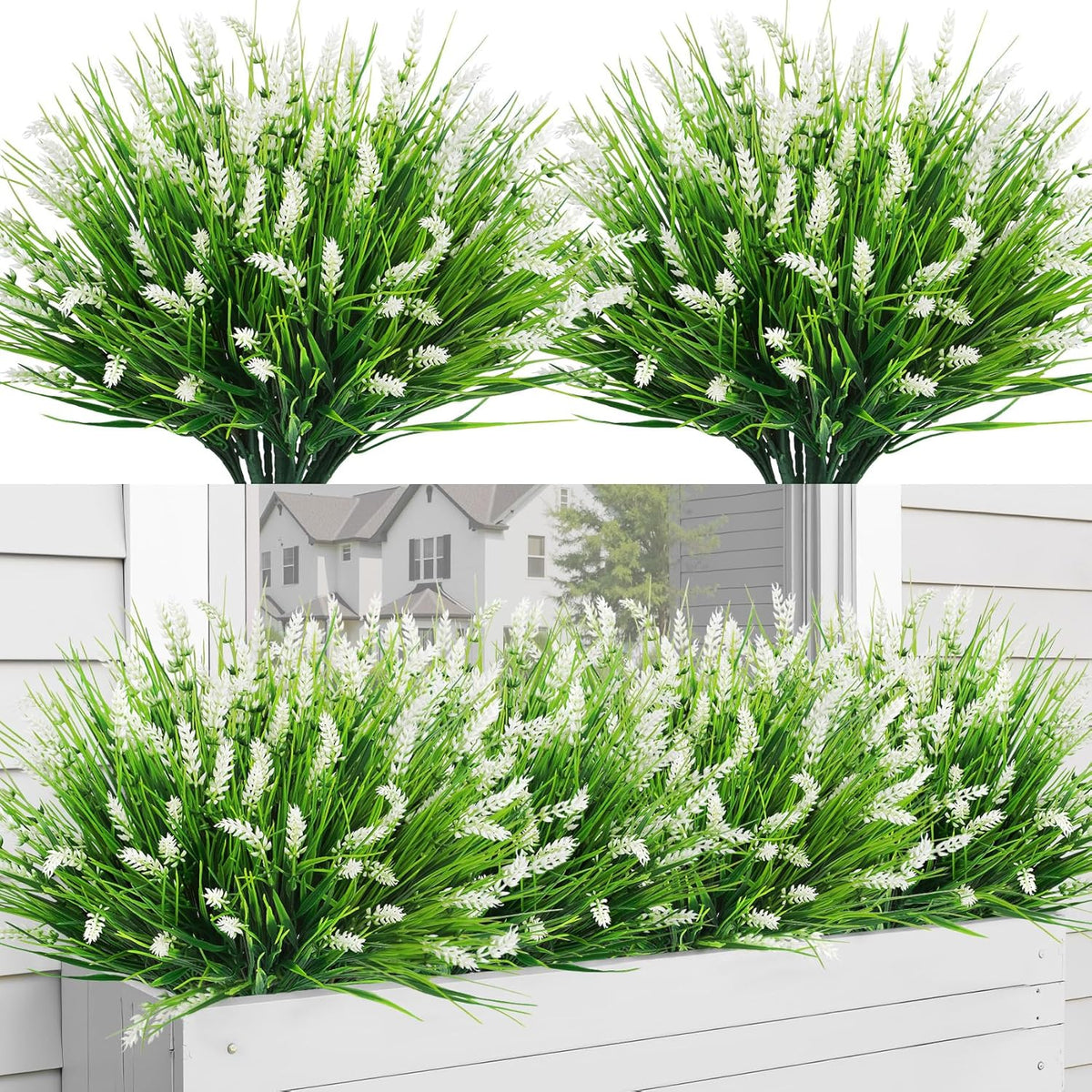 Bassion Artificial Flowers for Outdoors, 24 Bundles Fake Lavender Flowers UV Resistant Plastic Plants Faux Purple Monkey Grass for Home Porch Garden Window Box Indoor Outdoor Decorations