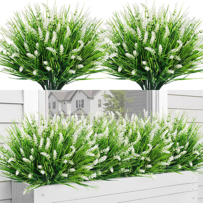 Bassion Artificial Flowers for Outdoors, 24 Bundles Fake Lavender Flowers UV Resistant Plastic Plants Faux Purple Monkey Grass for Home Porch Garden Window Box Indoor Outdoor Decorations