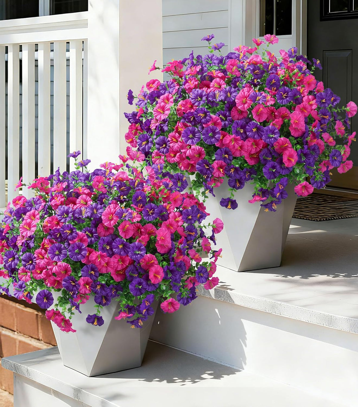 Ivydale 24 Bundles Artificial Flowers for Outdoors Faux Plants Spring Outdoor Decor Faux Silk Morning Glory with Eucalyptus Realistic UV Resistant for Outside Planters Porch Patio Garden Home Decor