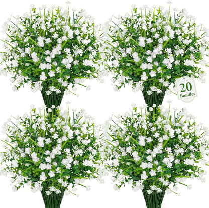 20 Bundles Artificial Flowers for Outdoors Fake Plastic Flowers UV Resistant Realistic Faux Plants Shrubs for Spring Summer Garden Porch Yard Patio Planter Window Box Home Decor, Mixedcolor
