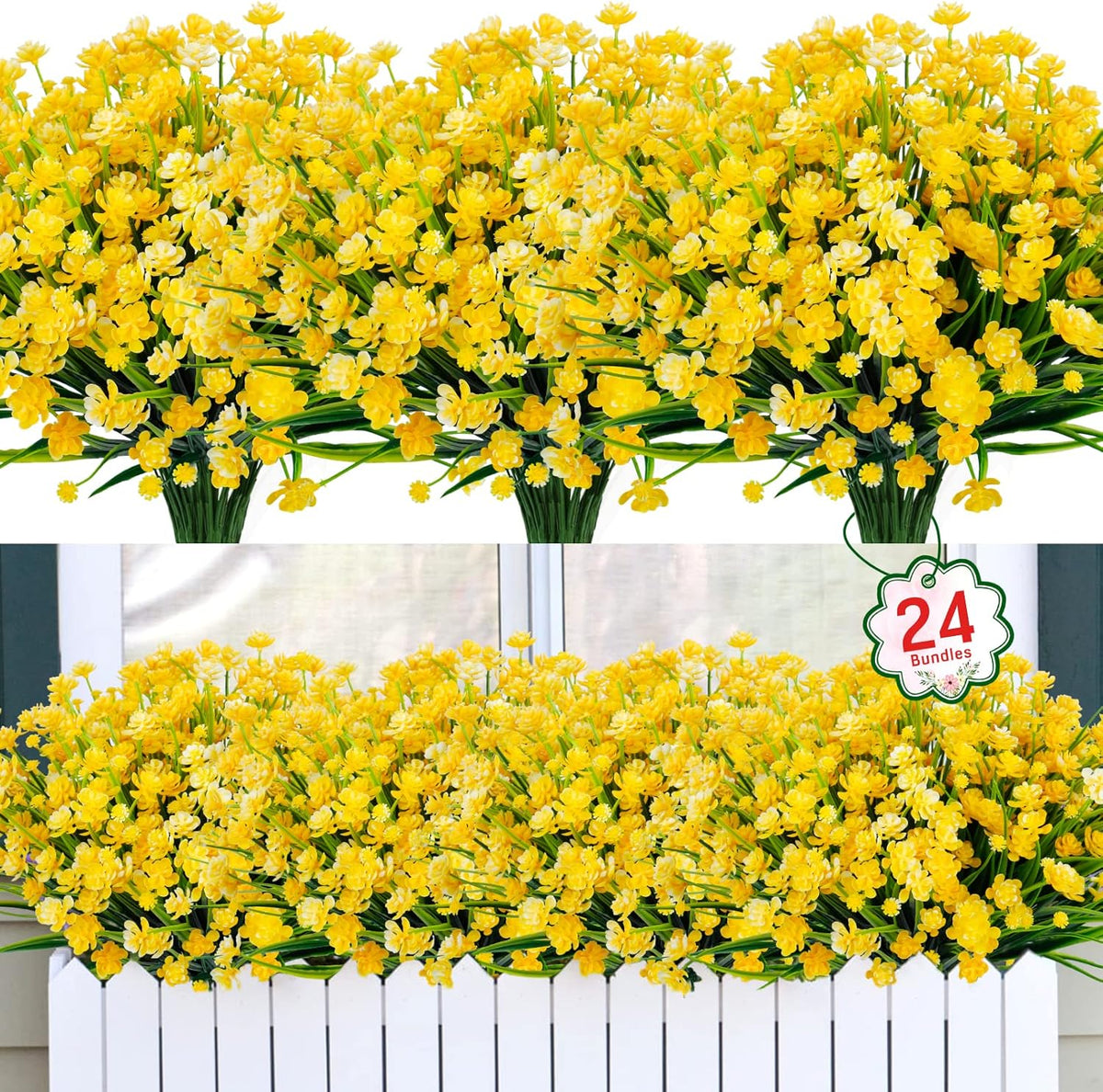 Ouddy Decor 12 Bundles Artificial Flowers for Outdoors UV Resistant Fake Plastic Plants Faux Boston Fern Greenery Stems for Spring Summer Indoor Garden Patio Window Box Kitchen Home Decor, Mixedcolor