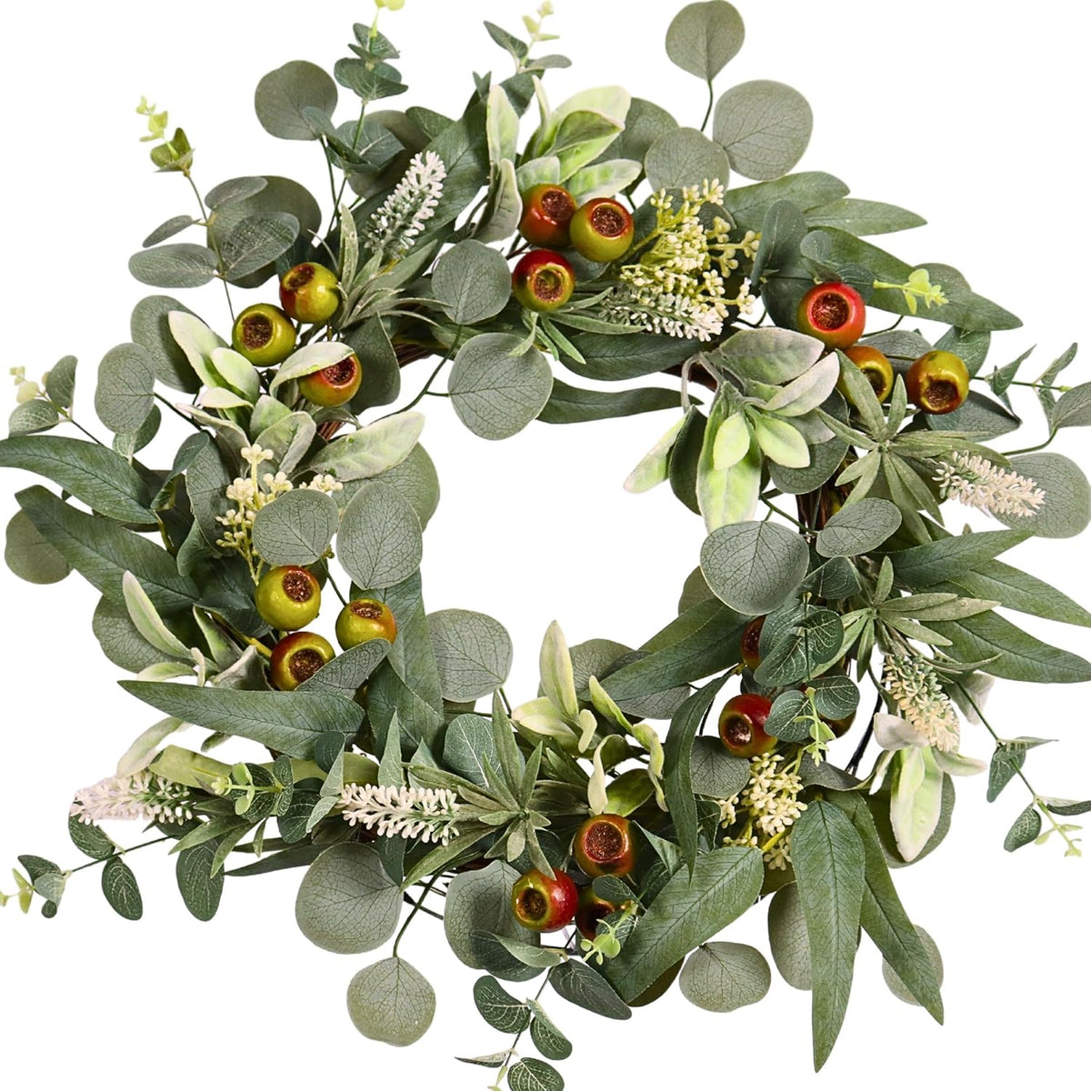 22IN Artificial Spring Summer Wreath with Wild Flowers & Silk Daisies Eucalyptus, UV Resistant, Colorful Wreath - for Spring Summer Indoor Outdoor Home Décor