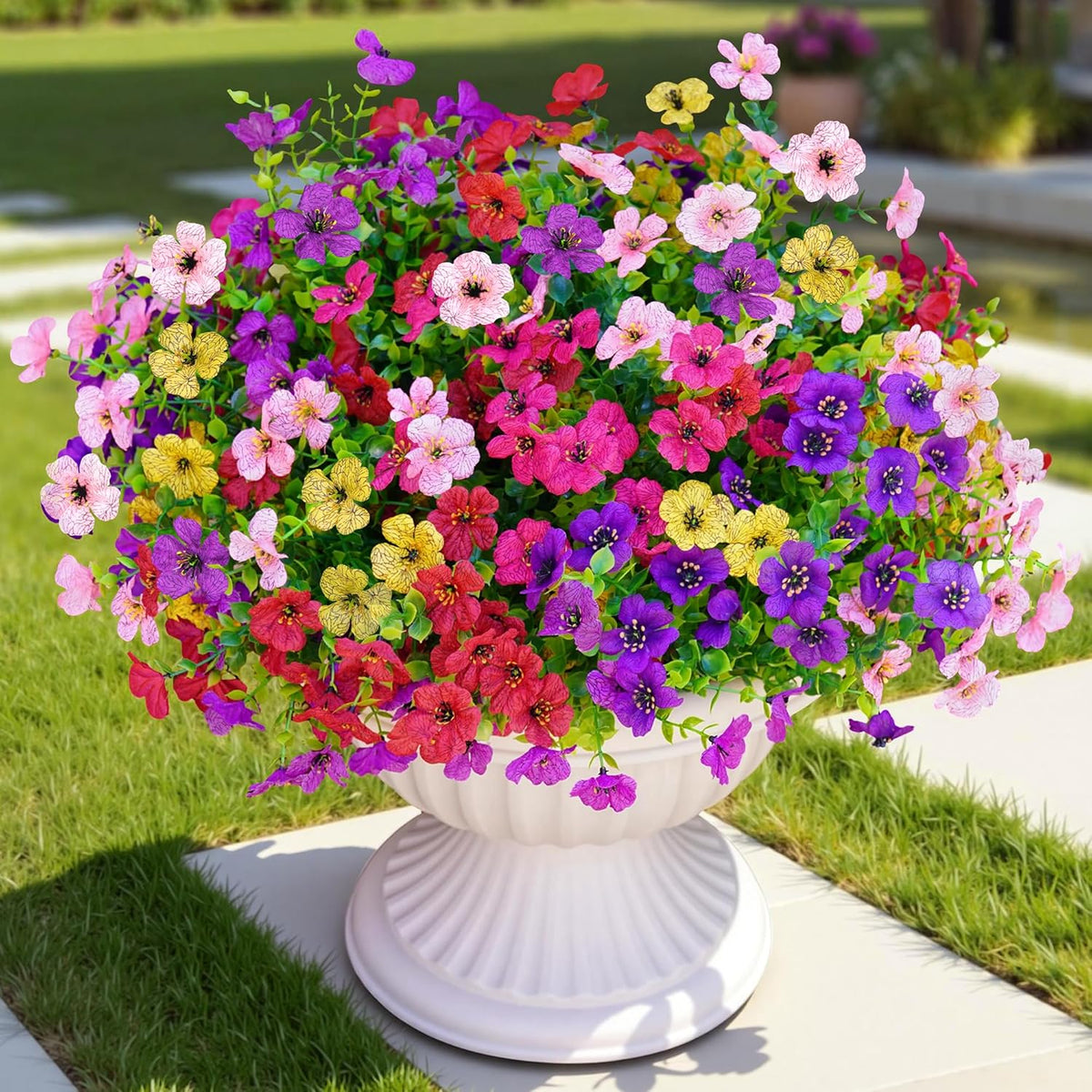 Artificial Faux Flowers Plants for Outdoors Outside Spring Summer Decoration, 12 Bundles Realistic Fake Flowers Plant Greenery Silk Daisy UV Resistant Planters Balcony Porch Patio Garden Home（Yellow）