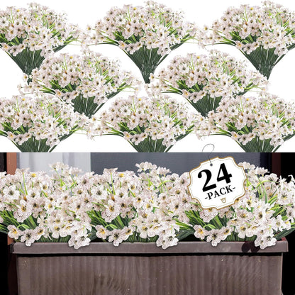 20 Bundles Artificial Greenery Boxwood Plants, Fake Plant for Garden Porch, Window Box, Home Wedding, Farmhouse, and Indoor Outdoor Decoration