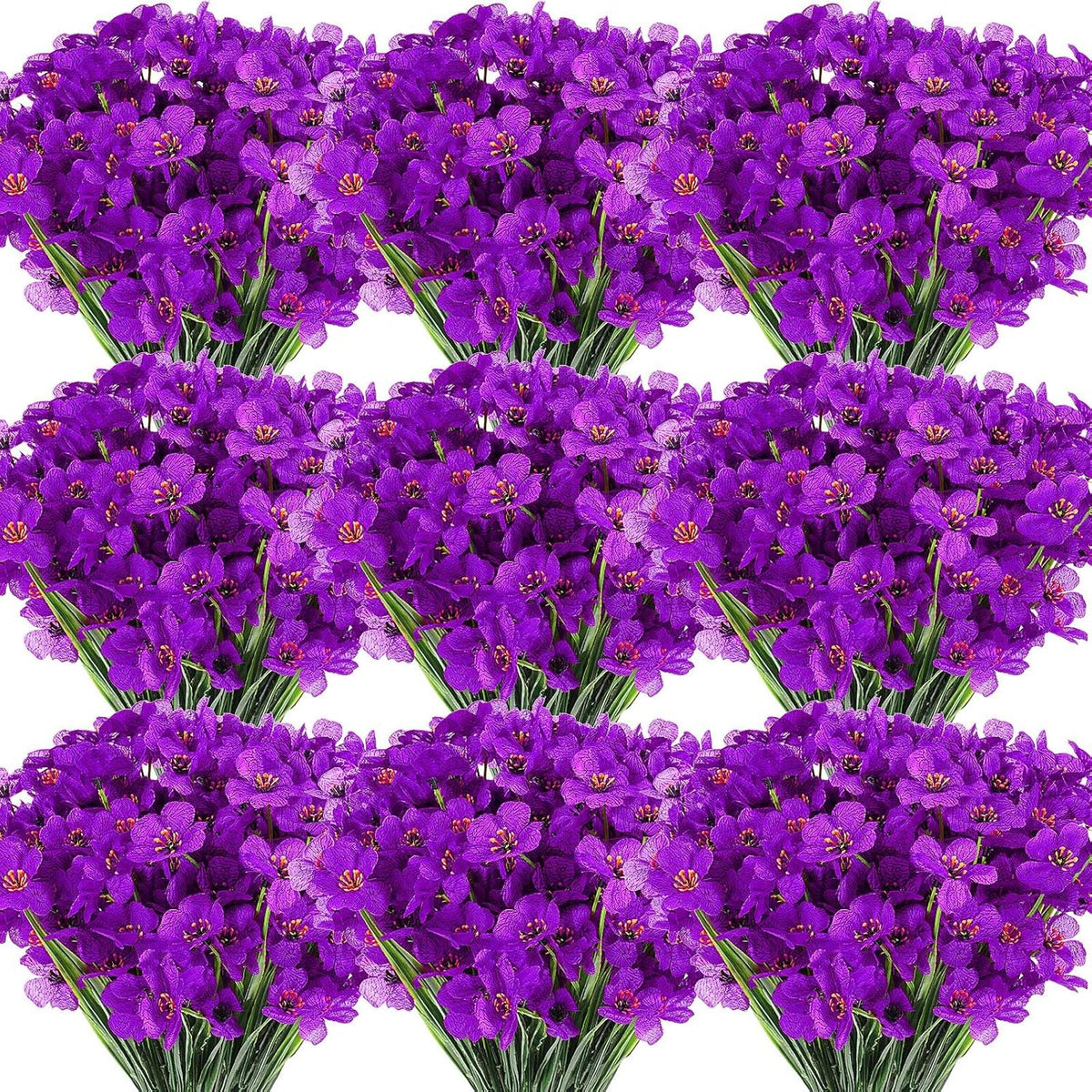 Lyrow 100 Bundles Violet Artificial Flowers, UV Resistant Faux Flowers Outdoor, Faux Silk Flowers, Fake Violet Flowers Bulk for Front Porch Hanging Garden Courtyard Farmhouse Home(Classic Colors)
