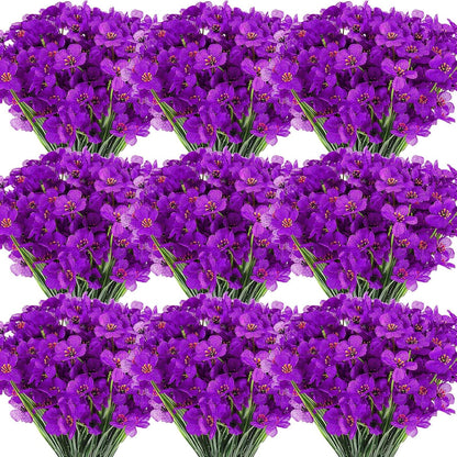 Lyrow 100 Bundles Violet Artificial Flowers, UV Resistant Faux Flowers Outdoor, Faux Silk Flowers, Fake Violet Flowers Bulk for Front Porch Hanging Garden Courtyard Farmhouse Home(Classic Colors)