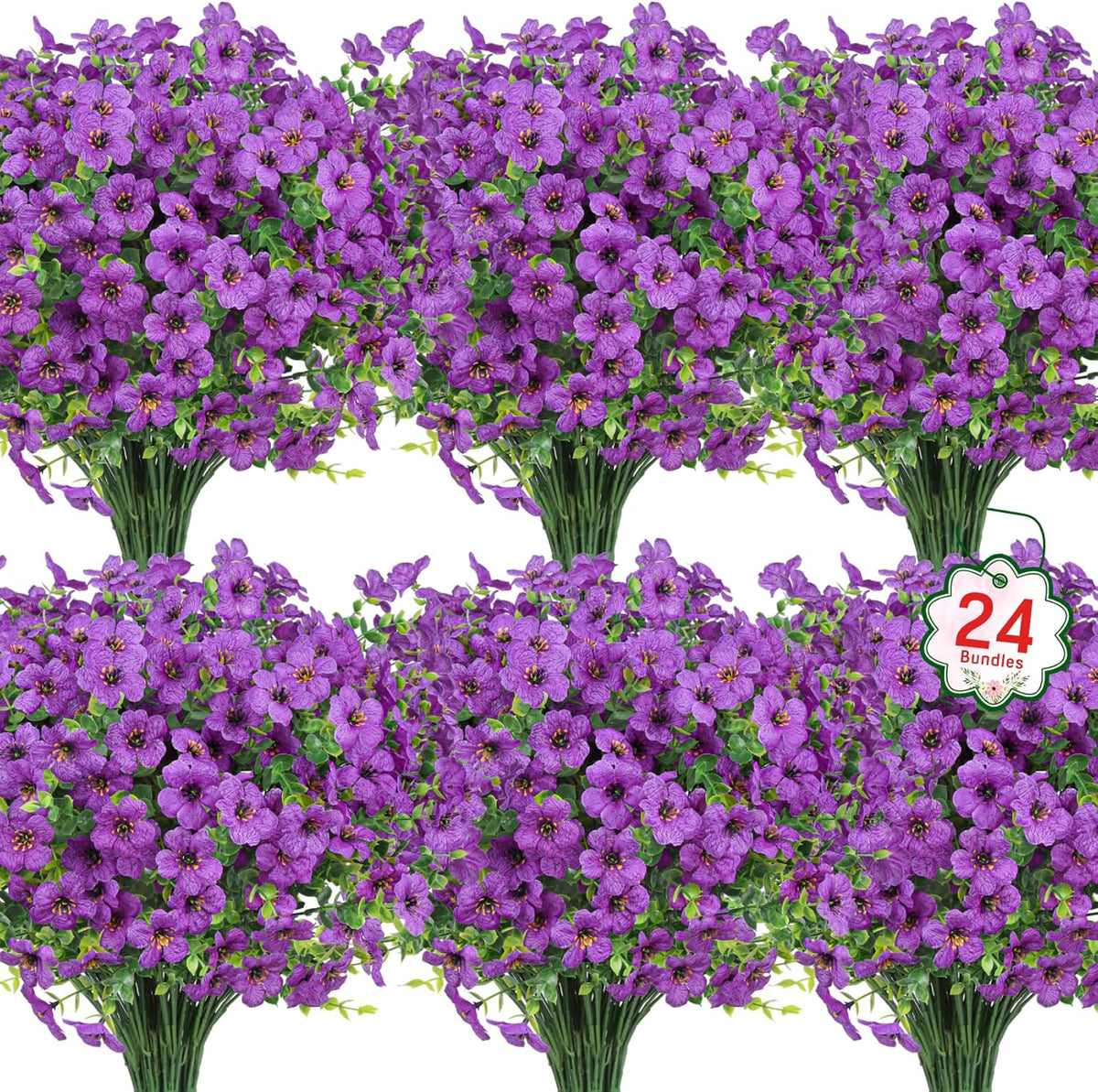 Ouddy Decor 24 Bundles Artificial Flowers for Outdoors Fake Silk Flowers UV Resistant Faux Plastic Plants for Spring Summer Garden Porch Window Box Table Vase Home Indoor Outdoor Decoration, Yellow