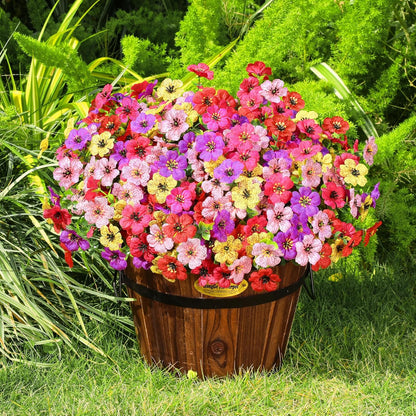 Artificial Flowers for Outdoors Spring Decor, 16 Bundles UV Resistant Realistic Fuax Silk Flowers, Fake Plants for Planter Indoor and Outdoor Garden Porch Patio Window Box Yard Farmhouse