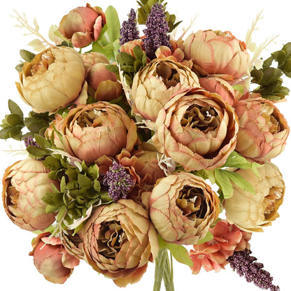 FiveSeasonStuff Artificial Peonies Bouquet – Set of 2 Whimsical Lavender Bliss Silk Flowers, Purple and White Blooms, Multiple Stems per Main Stem, for Weddings, Home Decor, DIY Floral Arrangements