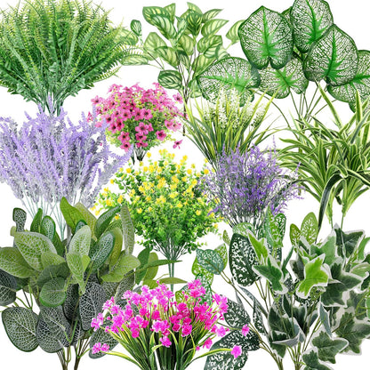 30 Bundles 12 Style Artificial Flowers for Outdoors Fake Silk Flowers UV Resistant Faux Plastic Plants for Spring Summer Garden Porch Window Box Table Vase Home Indoor Outdoor Hanging Decoration