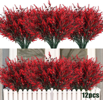 Outdoor Artificial Plant UV Resistant Fake Stems Plants, Faux Plastic Greenery for Indoor and Outdoor Hanging Plants Garden Porch Window Box Home Wedding Farmhouse Outdoor Decorations for Patio (Fuchsia)