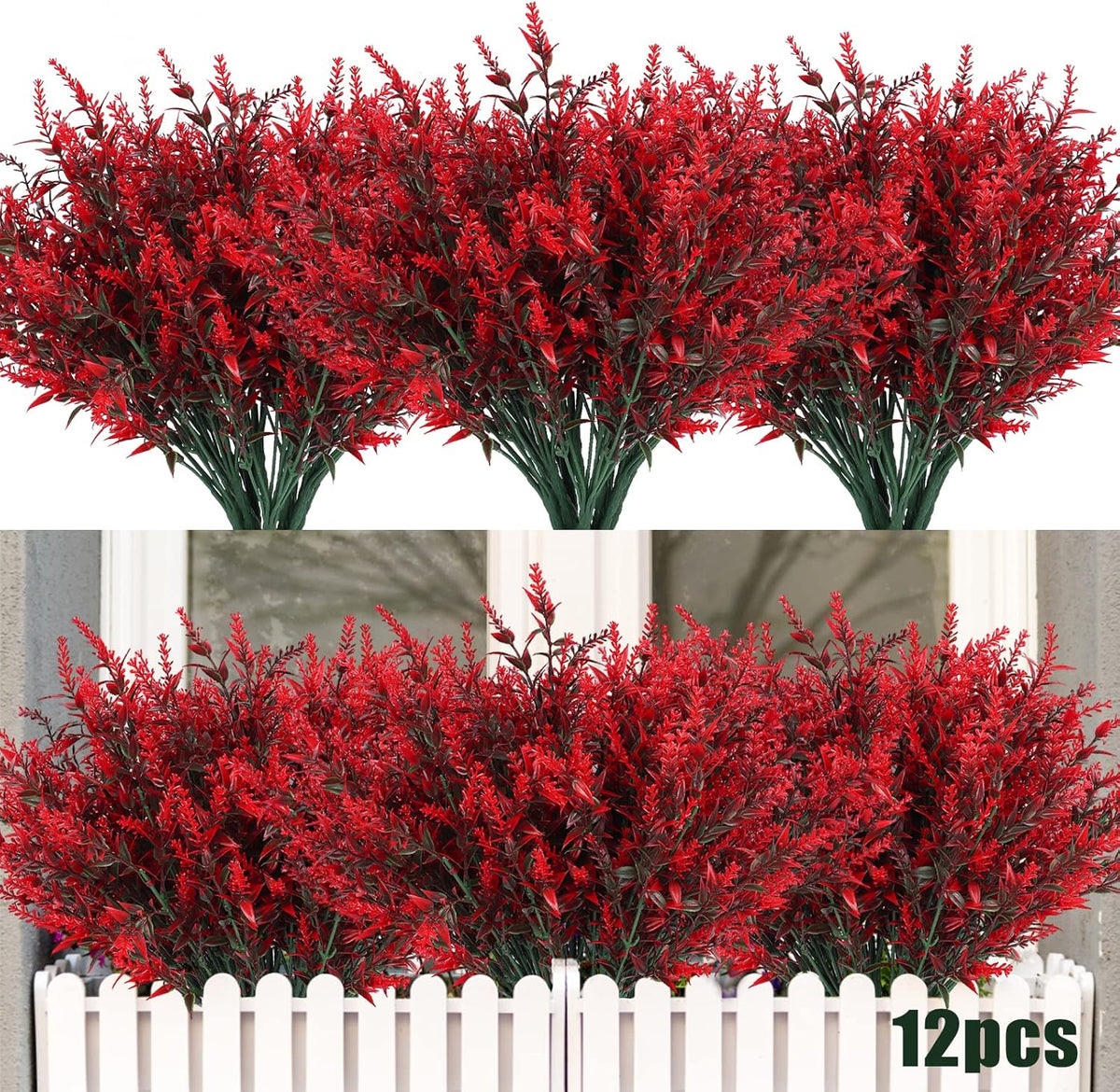 12 Bundles Artificial Lavender Flowers - UV Resistant Outdoor Fake Plants for Garden and Porch Decor