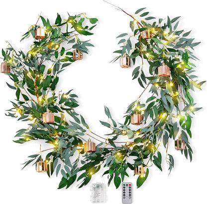 FiveSeasonStuff Artificial Natural Green Willow Garlands, Bendable Greenery Vine Leaves for Wedding Home Decoration (2 Pcs, 11.8 feet)