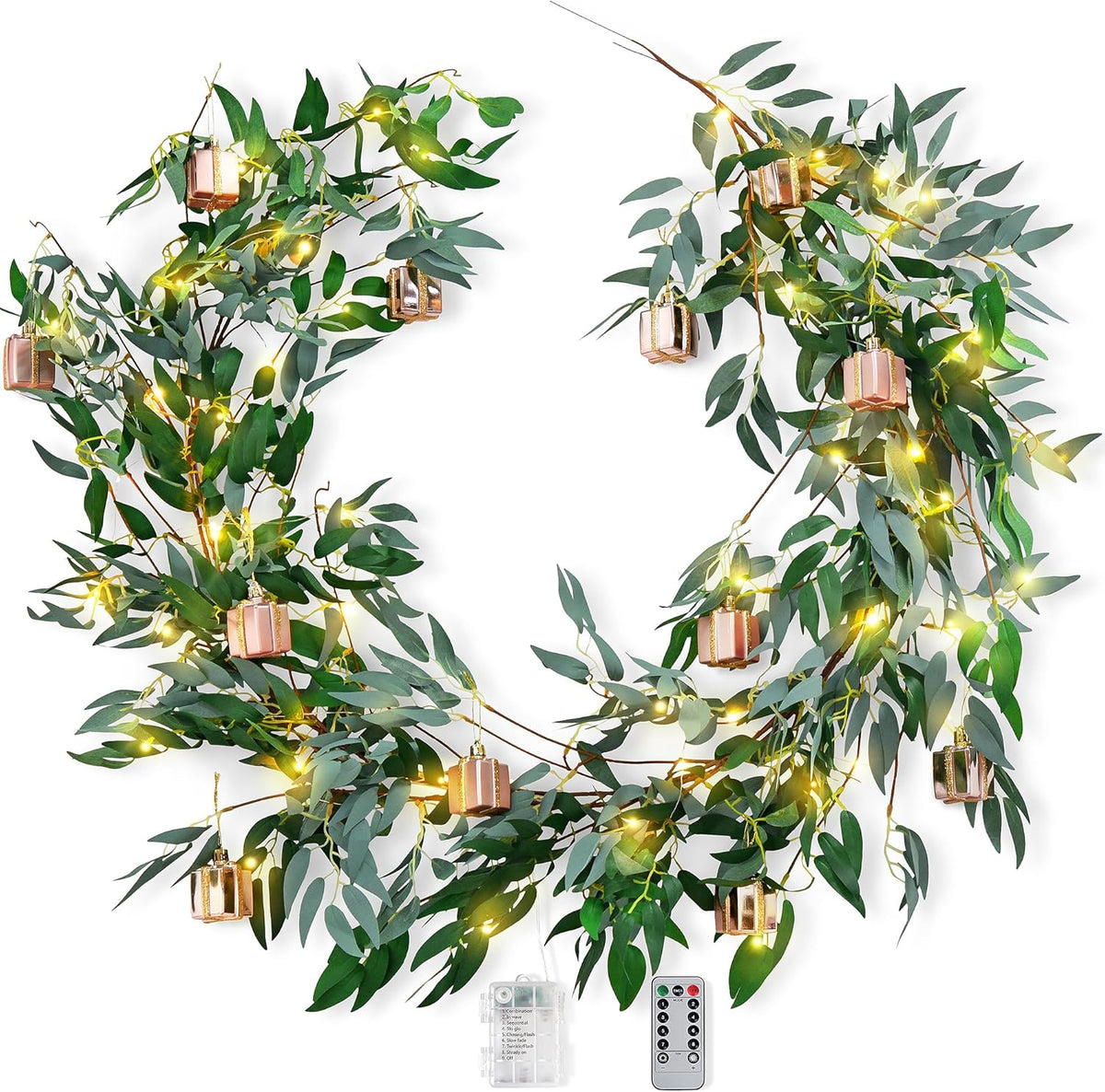 FiveSeasonStuff Artificial Natural Green Willow Garlands, Bendable Greenery Vine Leaves for Wedding Home Decoration (2 Pcs, 11.8 feet)