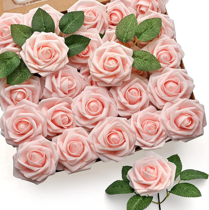 Mocoosy 50Pcs Rose Artificial Flowers, Lavender Fake Roses for Decorations, Purple Foam Fake Flowers with Stem for DIY Wedding Bouquet Bridal Shower Mother's Day Floral Arrangement Party Home Decor