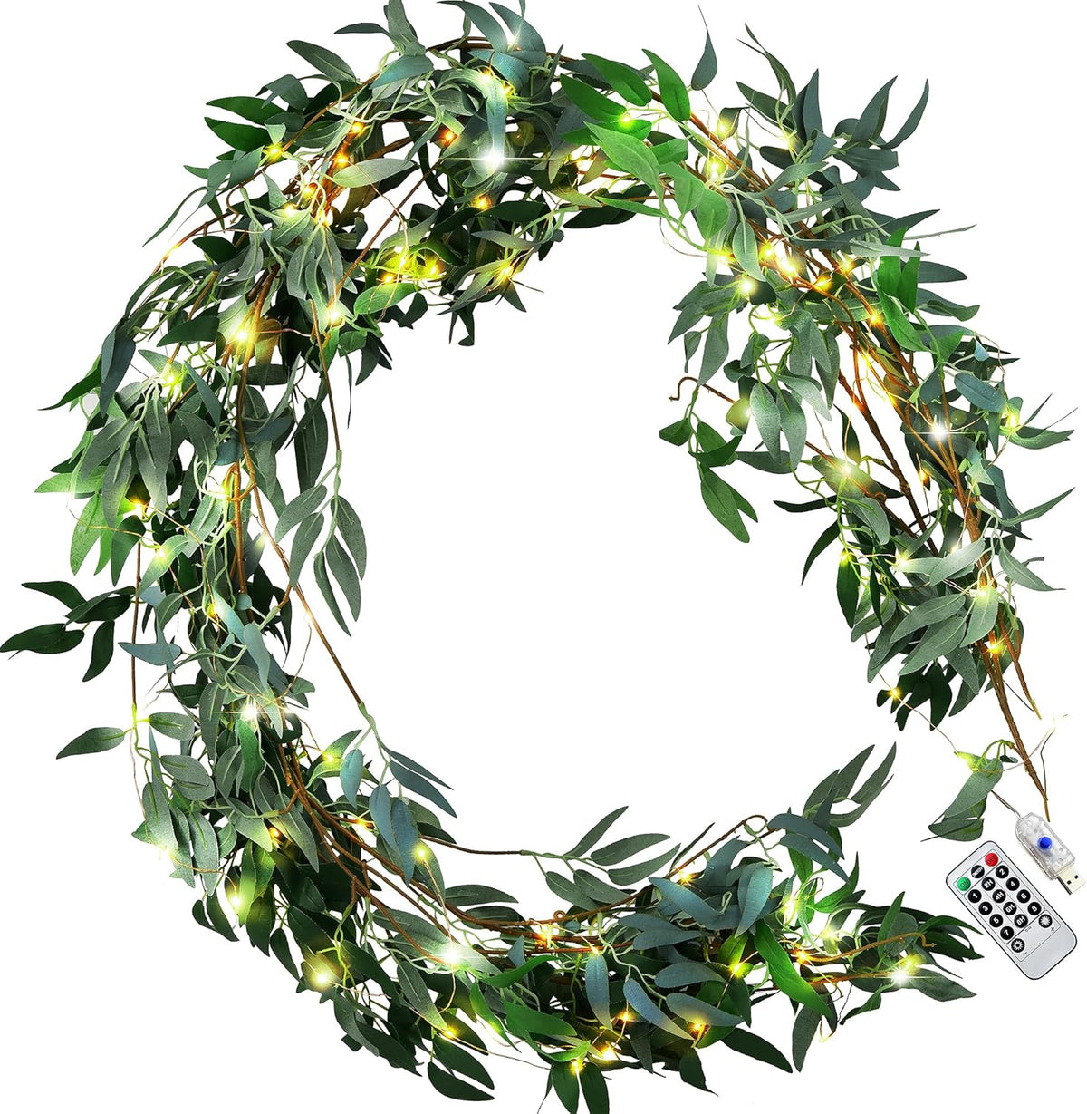 FiveSeasonStuff Artificial Natural Green Willow Garlands, Bendable Greenery Vine Leaves for Wedding Home Decoration (2 Pcs, 11.8 feet)