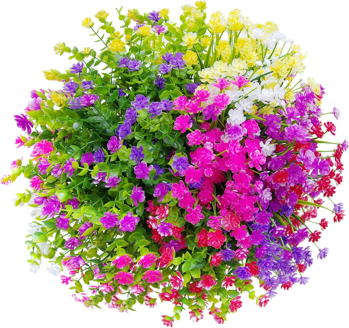 8 Bundles Artificial Plants Bushes Outdoor UV Resistant Fake Flowers Grass Bulk Faux Plastic Greenery for Fall Winter Summer Outside Window Box Planter Front Porch Yard Floral Arrangements