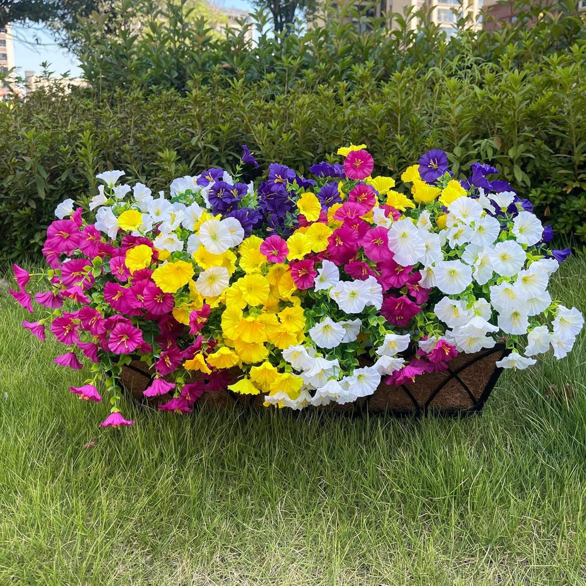 Artificial Fake Flowers For Outdoor Outside Decoration, 16 Bundles UV Resistant Faux Plastic White Flowers with Green Eucalyptus Stem Plants Bulk Look Real for Home Porch yard Patio Planters (White)