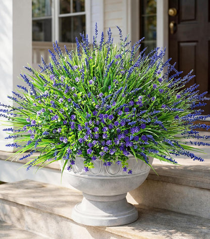 Artificial Fake Outdoor Plants Flowers for Spring Decoration, UV Resistant Realistic White Plastic Flowers Faux Plant Monkey Grass for Planter Home Garden Porch Patio Window Box