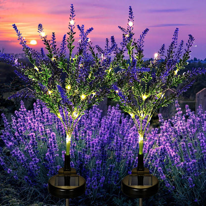 GIGALUMI Solar Garden Lights with Lavender, LED Garden Decor Carefree Solar Flowers Outdoor Waterproof, Yard Decorations Outdoor, Allergy-Free Everlasting Light up Flowers for Yard Patio (Set of 2)