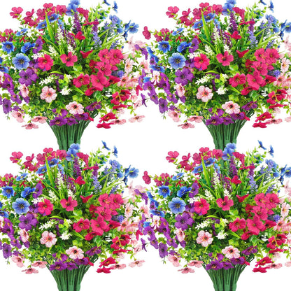 20 Bundles Artificial Flowers for Outdoors Decoration Fake Silk Flowers UV Resistant Faux Plants Artificial Daisy Eucalyptus for Spring Summer Garden Yard Porch Window Home Decor, Mixed