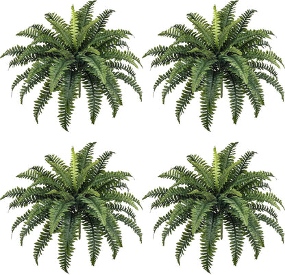 FOREST PRINCE 35" Fake Ferns, 4 Large Artificial Bonston Ferns Bushes Plants with 39 Fronds for Outdoors Garden Patio Porch Entrance Low Maintain Home Decor
