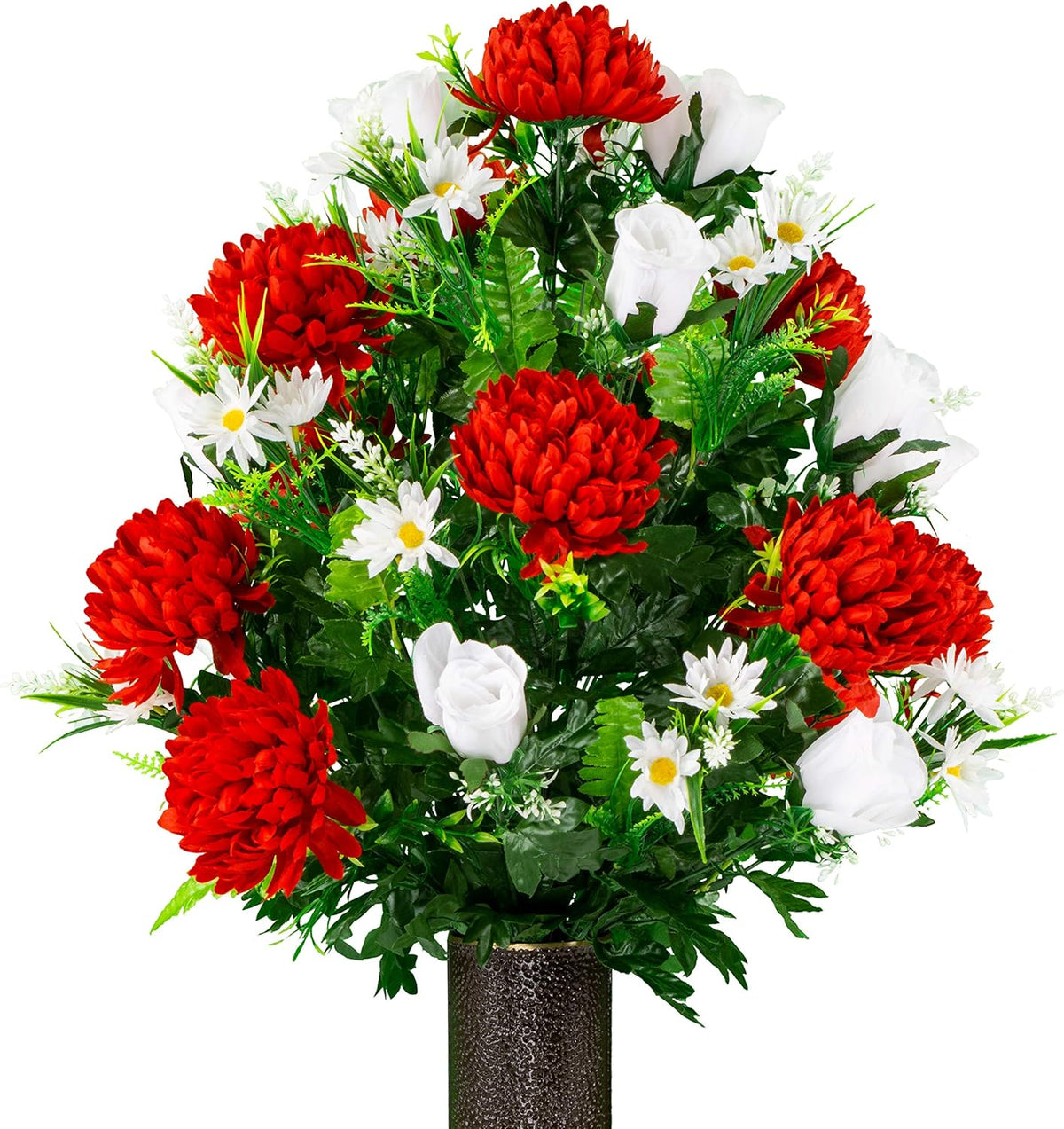 Sympathy Silks Artificial Cemetery Flowers – Realistic Vibrant Roses, Outdoor Grave Decorations - Non-Bleed Colors, and Easy Fit - 1 Purple Mum and Yellow Rose Saddle for Headstone