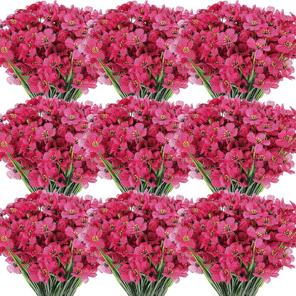 Lyrow 100 Bundles Violet Artificial Flowers, UV Resistant Faux Flowers Outdoor, Faux Silk Flowers, Fake Violet Flowers Bulk for Front Porch Hanging Garden Courtyard Farmhouse Home(Classic Colors)